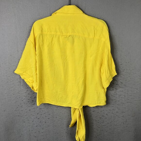 Rosie Assoulin Shirt Womens Medium Yellow Tie Front Short Sleeve 100% Viscose NY - Picture 2 of 16